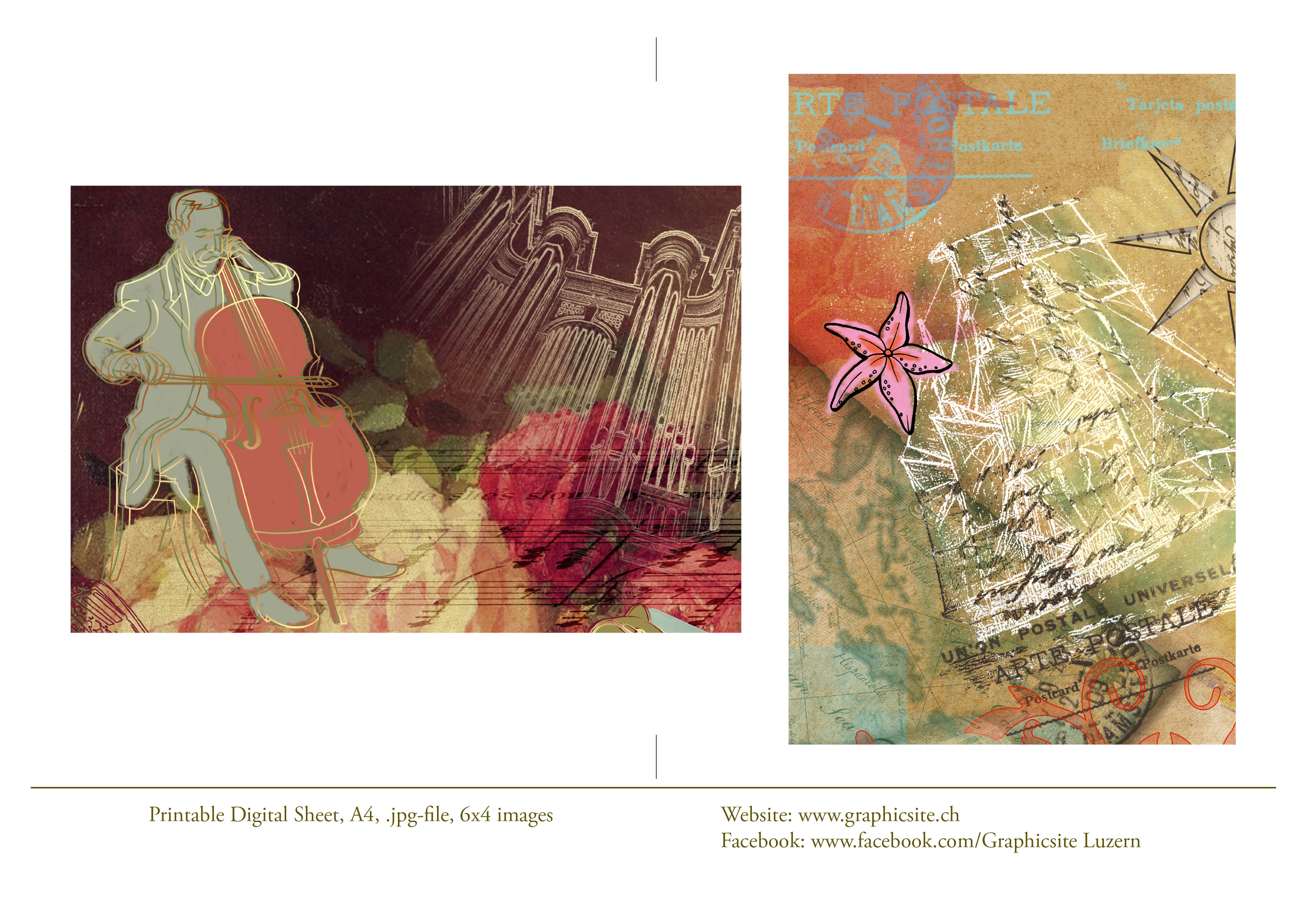 Printable Digital Sheet - 6x4 Images - Art Journaling